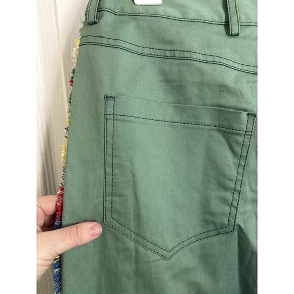 Monse Green Wide Leg High Rise Cropped Pants Size 2 Fringe Plaid Cuffed Abstract - Picture 7 of 7